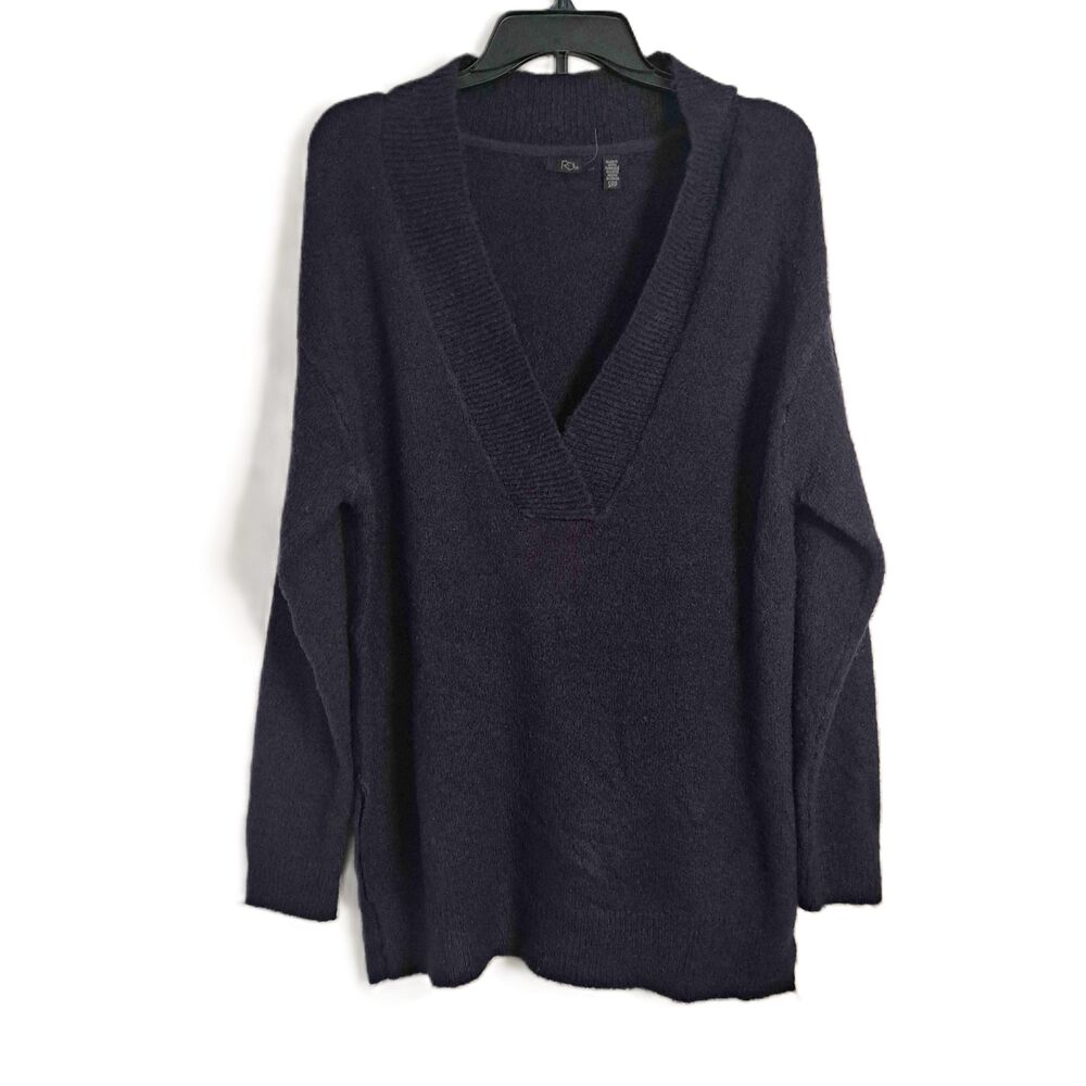 RDI Eclipse Long Sleeve V-Neck Ribbed Trim Sweater Size Small - Picture 2 of 8